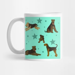 Airedale Terriers Pattern Stars Seafoam Mug